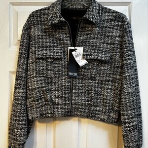 Truth Black & White Tweed Cropped Zip Jacket